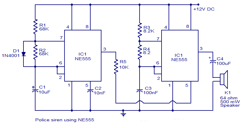 police siren using ne555